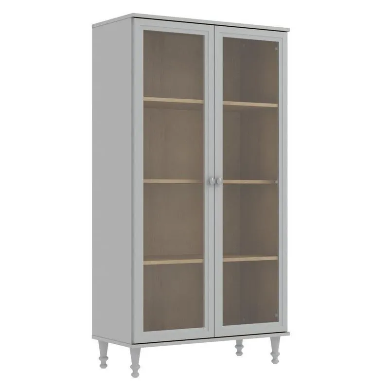 Cristaleira 2 Portas Vidro Pés Madeira 151x80 Cm E957 Cinza Dtall Cinza