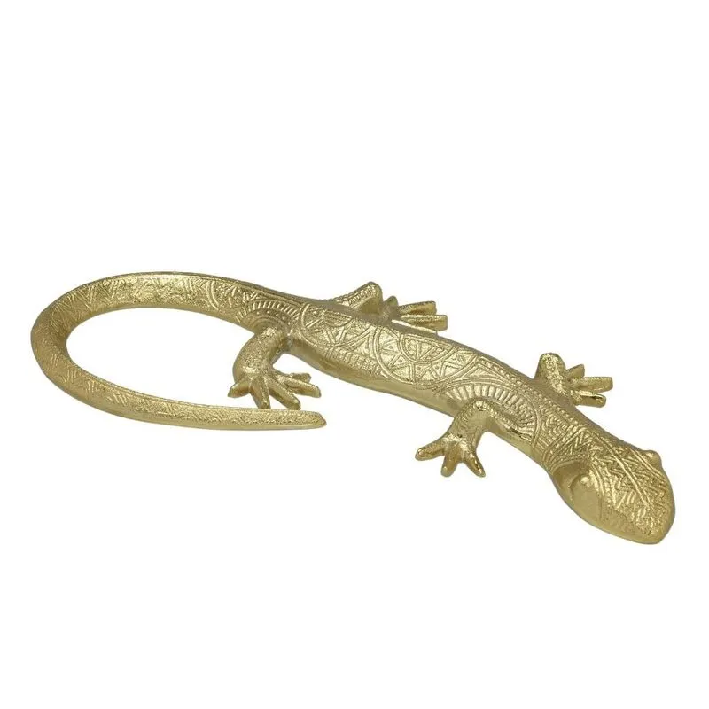 Escultura lagartixa decorativa em metal dourado 39,5CM