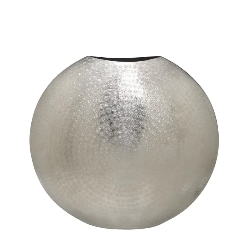 Vaso decorativo indiano em aluminio na cor prata 39cm