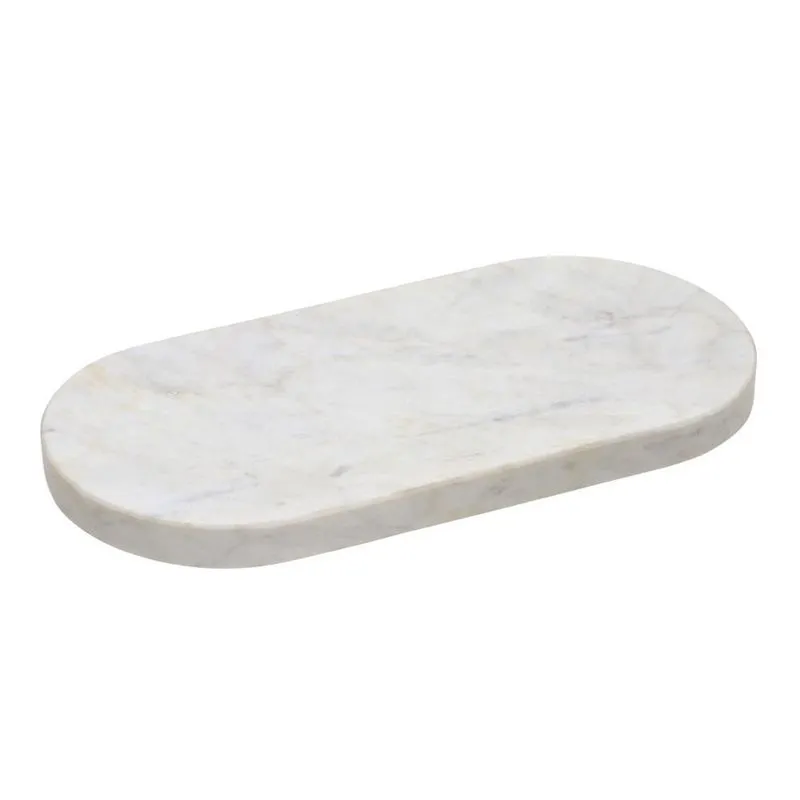Bandeja decorativa em marmore branco E cinza - 29,5CM