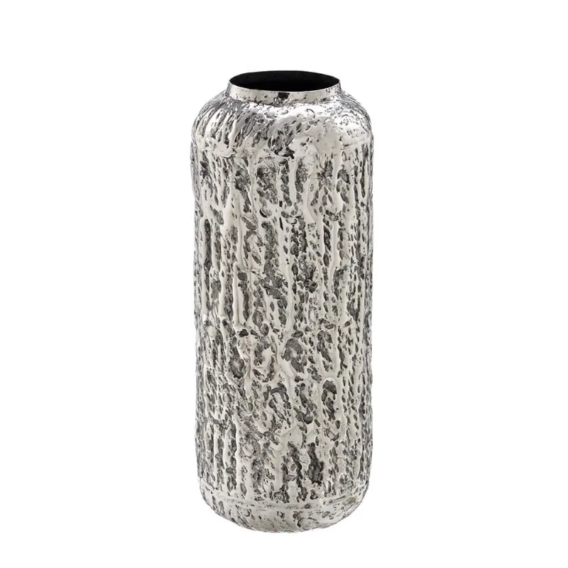 Vaso decorativo texturas em aluminio na cor prata - 37cm