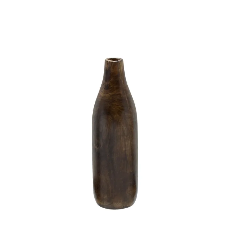 Vaso garrafa decorativo em madeira na cor marrom - 24,5cm