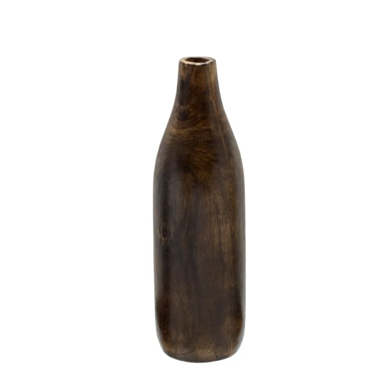 Vaso garrafa decorativo em madeira na cor marrom - 35cm