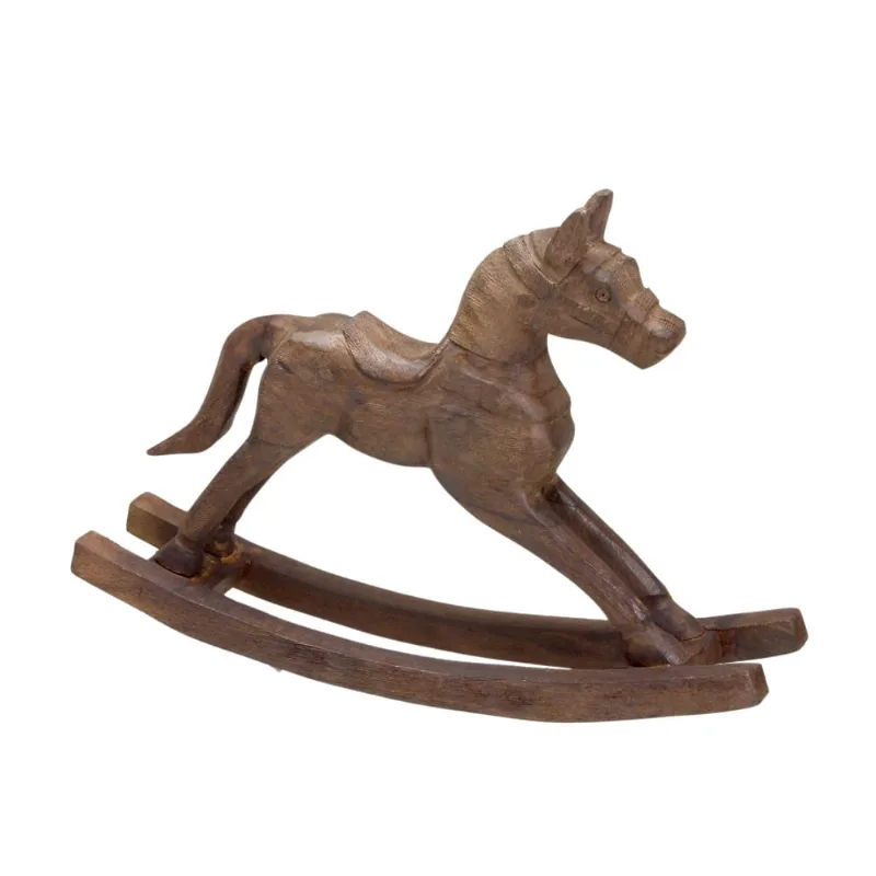 Escultura cavalo decorativo em madeira na cor marrom 30cm