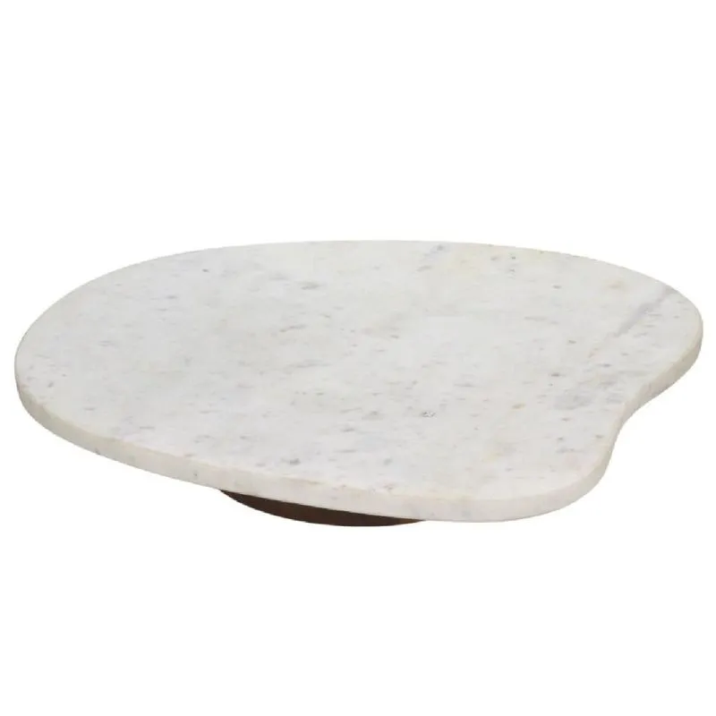 Bandeja decorativa em madeira E marmore branco E marrom 43CM