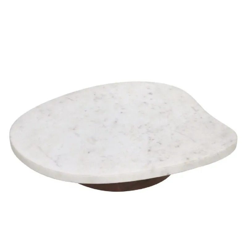 Bandeja decorativa em madeira E marmore branca E marrom 34CM