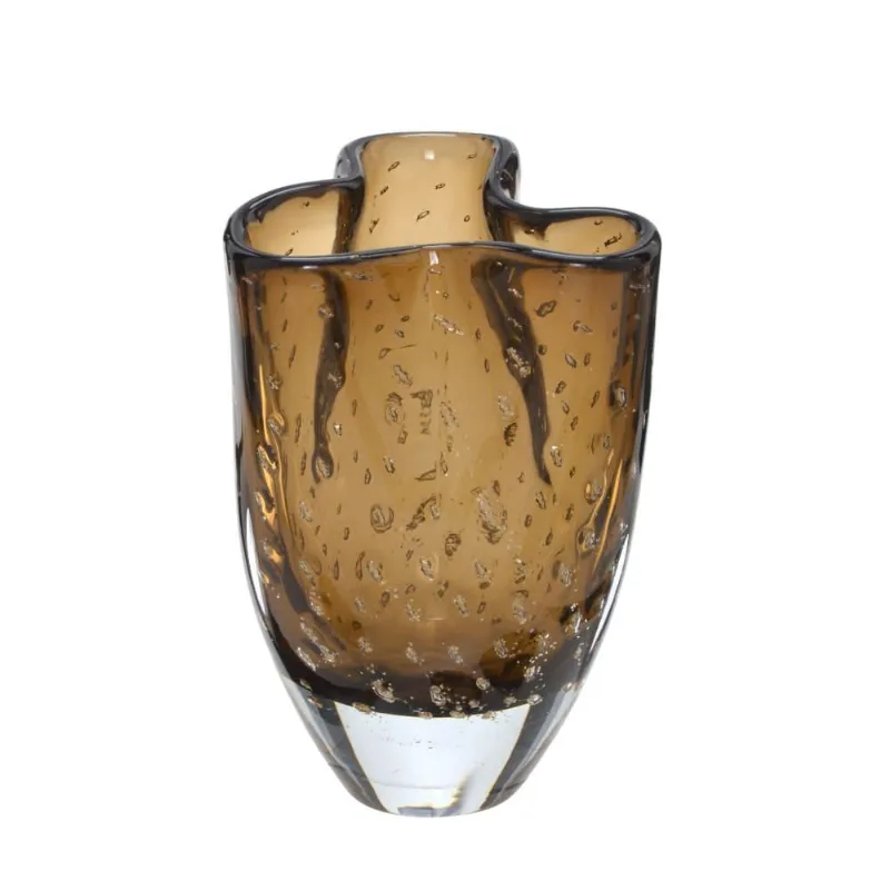 Vaso decorativo em vidro na cor marrom 20,5CM