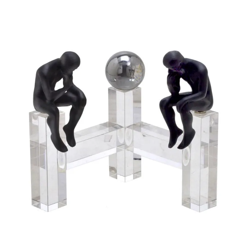 Escultura homem pensador decor em vidro E metal - 21cm