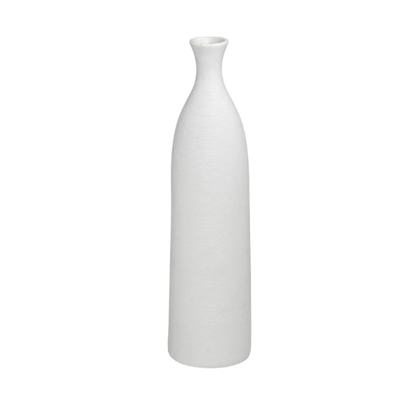 Vaso garrafa riscato decorativo em ceramica branco - 40,5cm
