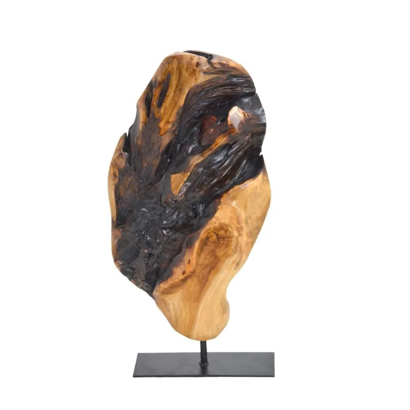 Escultura decorativa abstrata em madeira marrom E preto 39cm