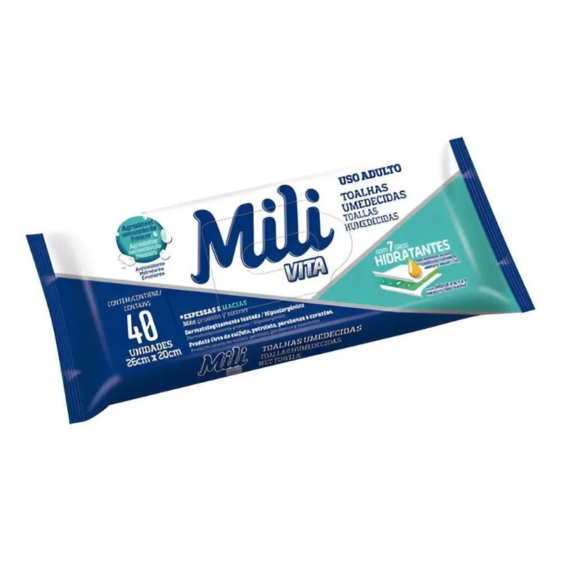 Toalha Umedecida Mili Vita Uso Adulto 26x20cm - 40 Unidades