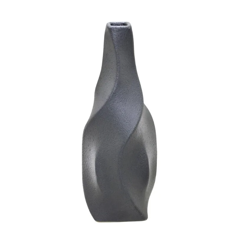Vaso decorativo preto rustico em ceramica fosca