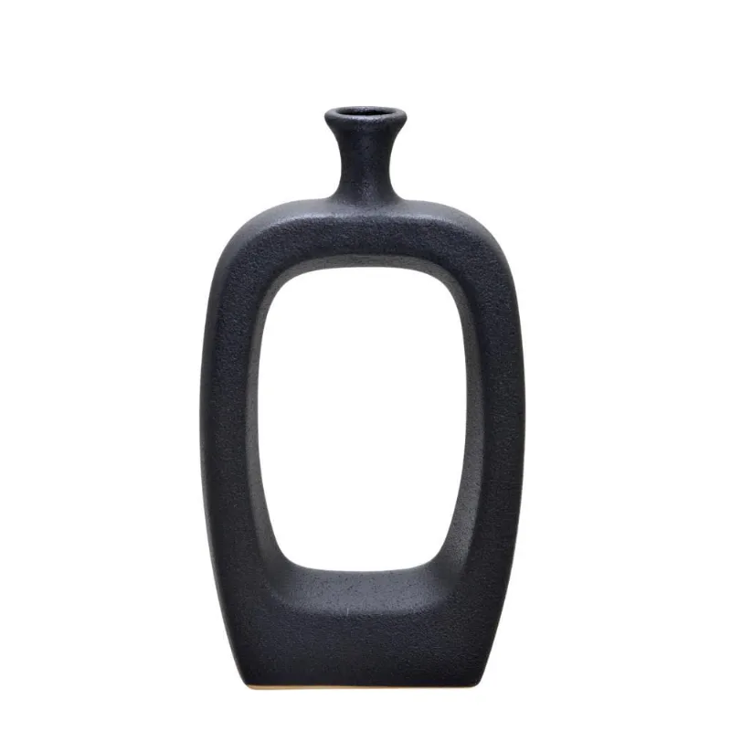 Vaso decorativo geometrico preto fosco em ceramica 35cm