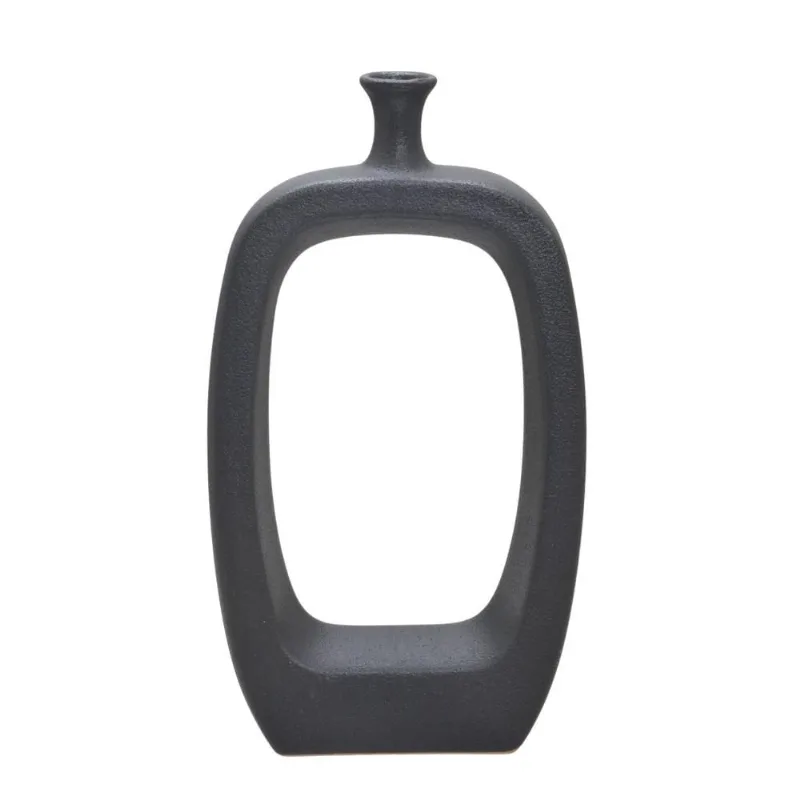 Vaso decorativo geometrico preto fosco em ceramica 46,5cm