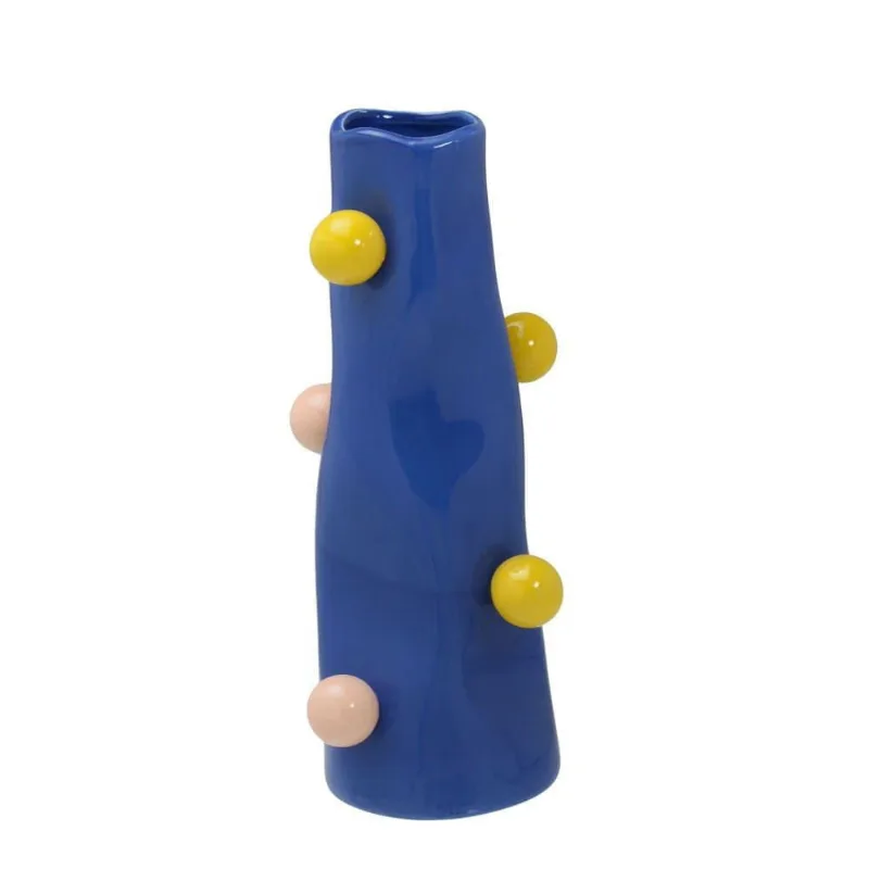 Vaso decorativo em ceramica nas cores azul E amarelo 28,5CM