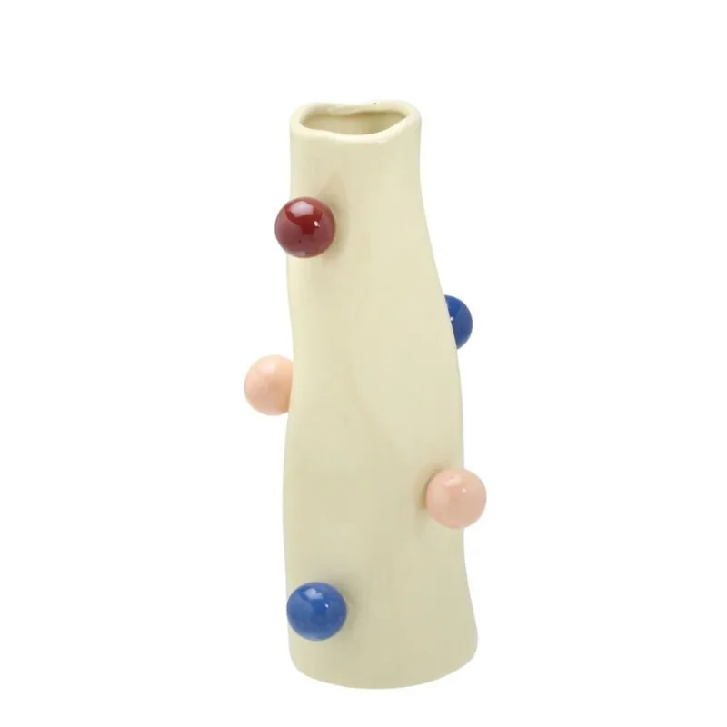 Vaso decorativo em ceramica nas cores creme E colorido 23CM