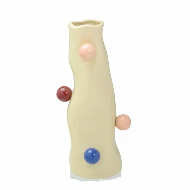 Vaso decorativo em ceramica creme E colorido 28,5CM