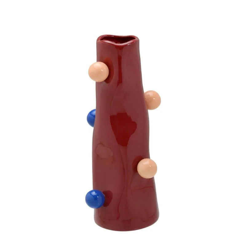 Vaso decorativo em ceramica nas cores vermelho E colorido 23CM