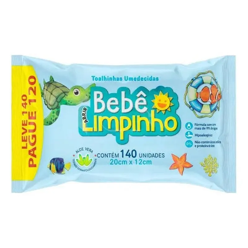 Toalha Umedecida Bebê Limpinho Premium Com 140 Unidades