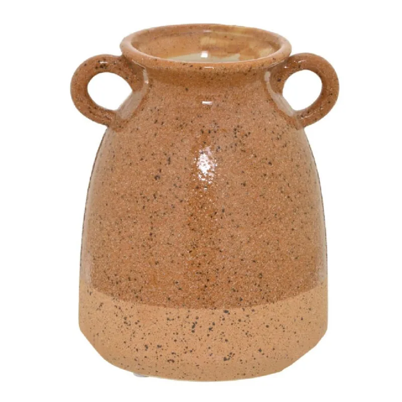 Vaso com alças decor porcelana bege E caramelo E preto 20CM