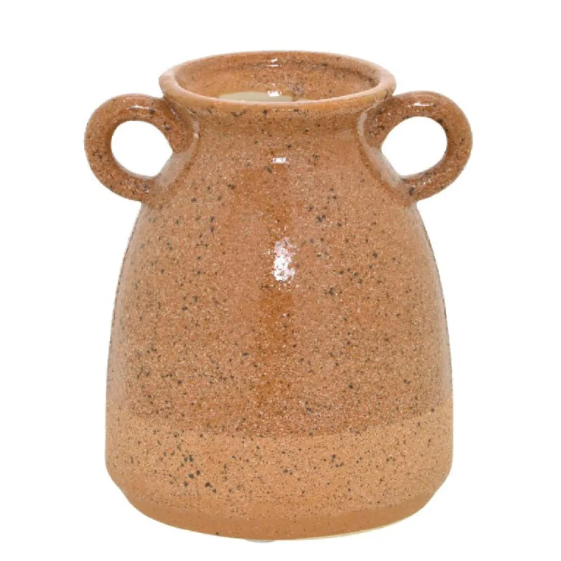 Vaso com alças decor porcelana bege E caramelo E preto 15CM