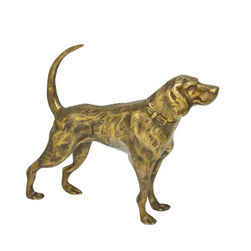 Escultura cachorro decor em aluminio dourado velho 22,5CM