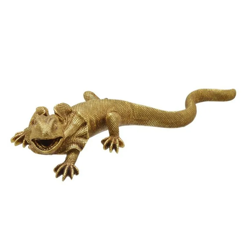 Escultura lagarto decorativo dourado 39,5CM