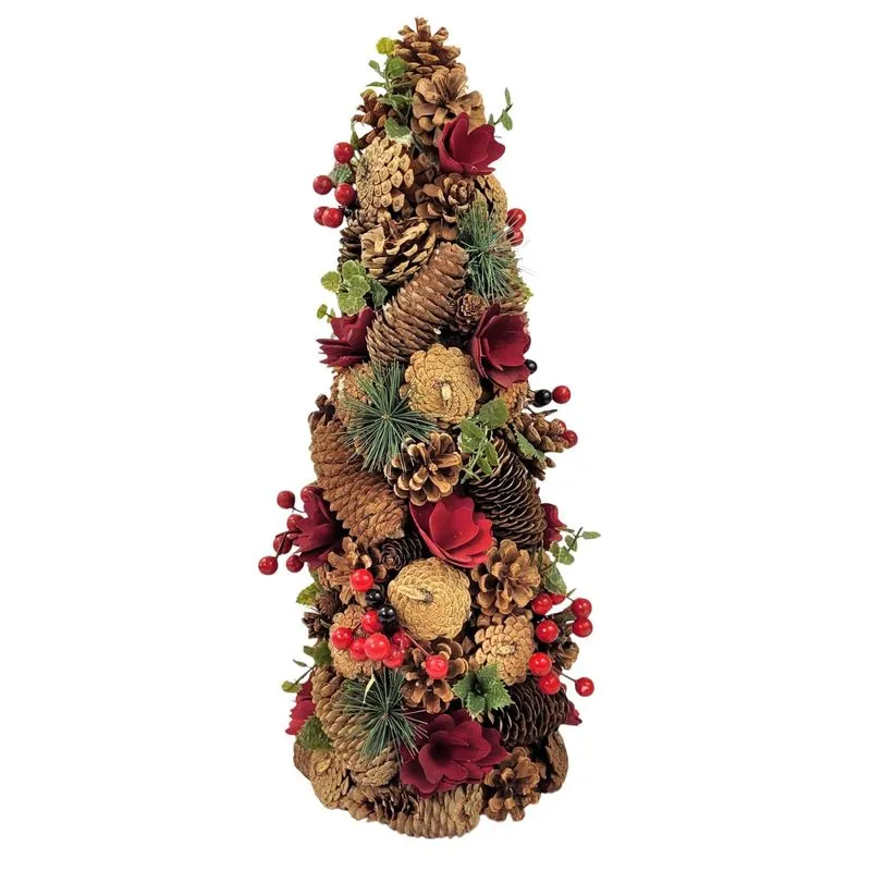 Árvore De Natal Decorativa Com Pinhas E Berries Flor 53cm
