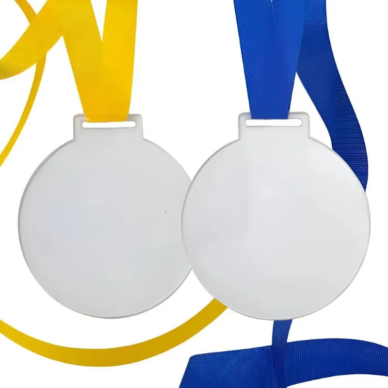 10x Medalha Acrílico Kit 100 Un - 7cm 2mm Com Fita Azul &amp; Am