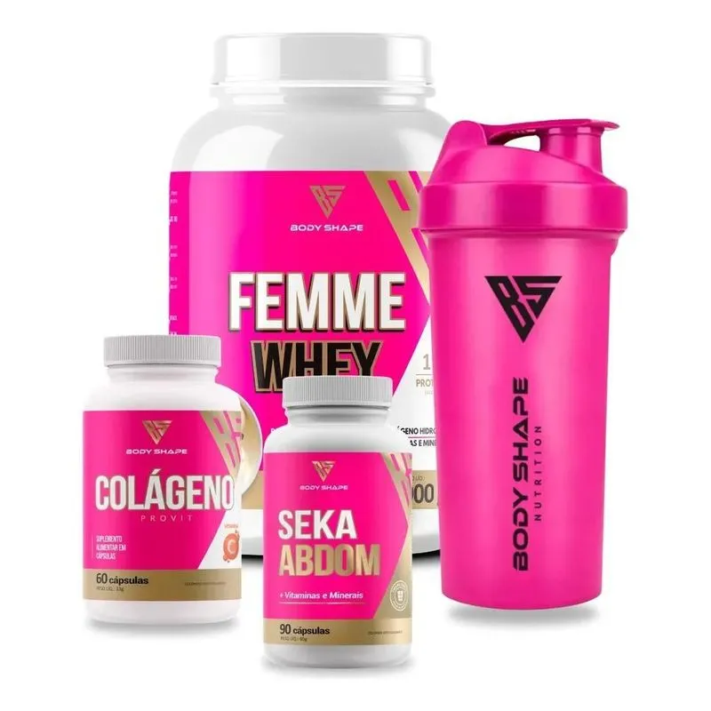 2x Kit Whey Feminino + Colágeno + Sekabdom + Coqueteleira