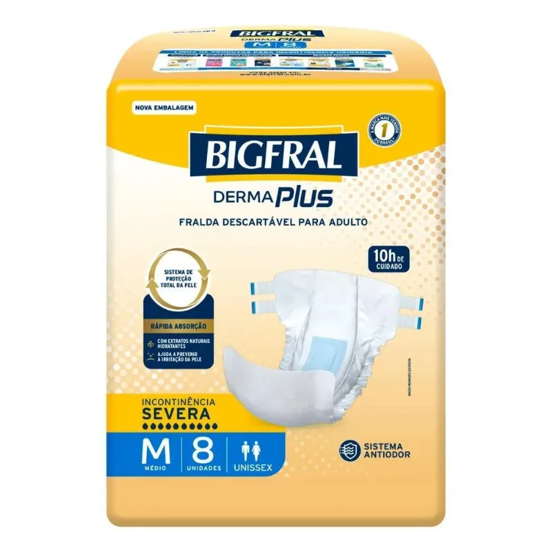 Fralda Bigfral Derma Plus M 8 Unidades Tamanho Médio