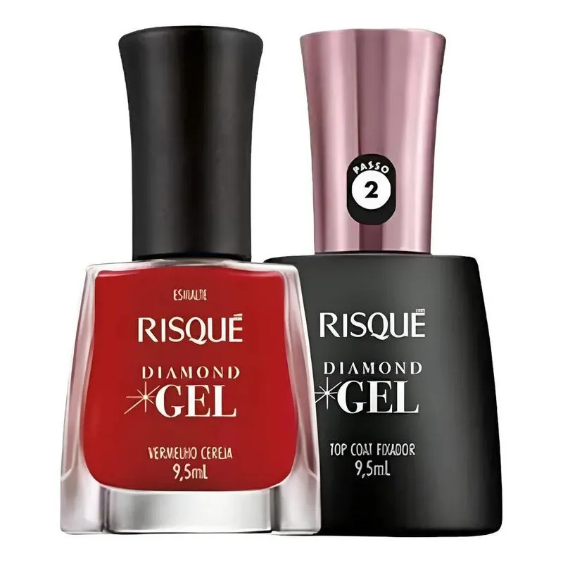 3x Esmalte Risqué Diamond Gel + Top Coat Esp Rose 9,5 Ml