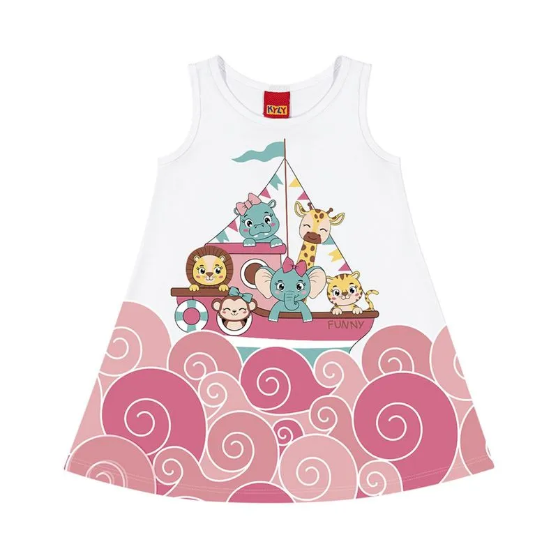 Vestido Kyly Infantil Verão Menina Estampa de Animais 1/3 -1000503-BRANCO-1