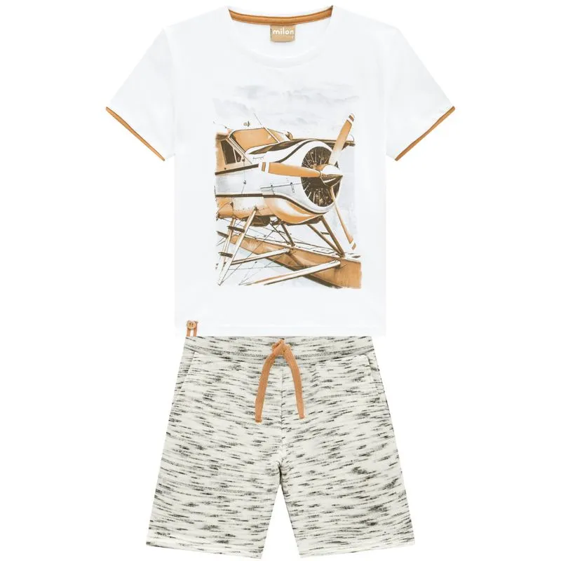 Conjunto Meia Malha Infantil Menino Verão Estampa Frontal 4/8 - 15444-BRANCO-4