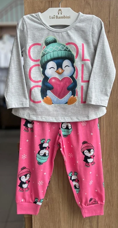 CONJUNTO PIJAMA BLUSA MANGA LONGA PINGUIN NEVE E CALÇA MENINA KYLY MESCLA/ROSA / 3