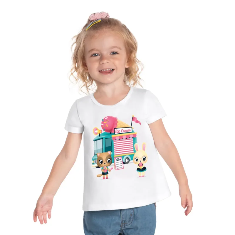 Blusa Infantil Manga Curta Branca Caminhão de Sorvete Kyly