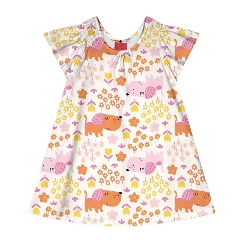 Vestido Estampa Cachorrinho e flores Kyly Menina Bebê Verão PG/GB -1000690-OFF WHITE-MB