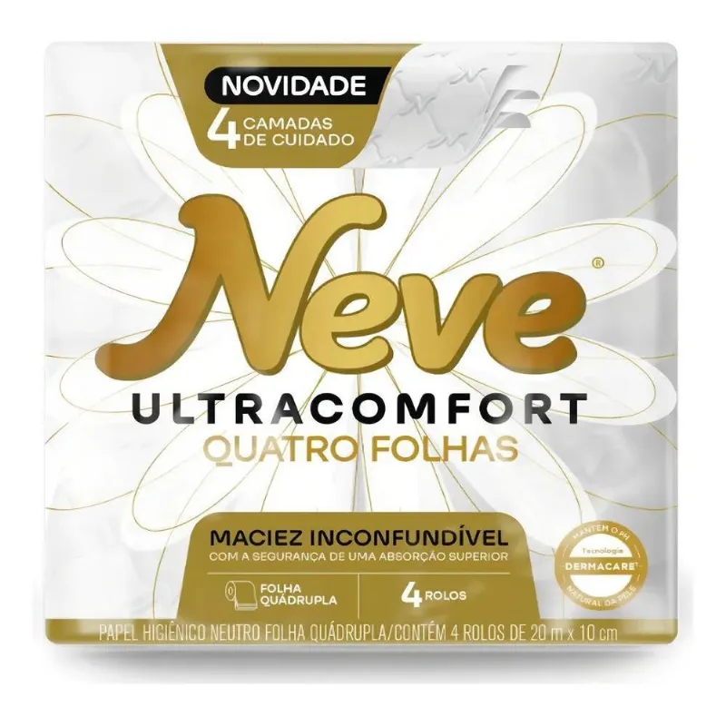 Papel Higiênico Neve Ultracomfort, Folha Quádrupla Com 4 Rol