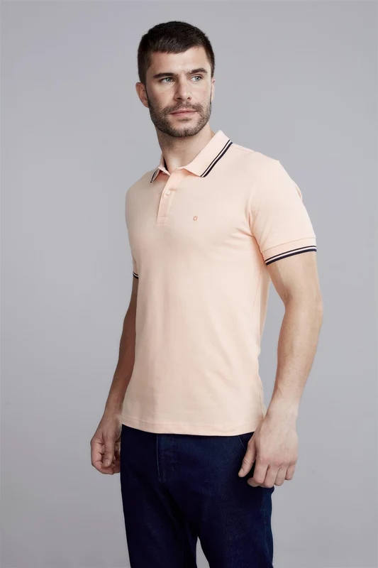 Polo Manga Curta Piquet Básica Slim Fit - Laranja SXGG