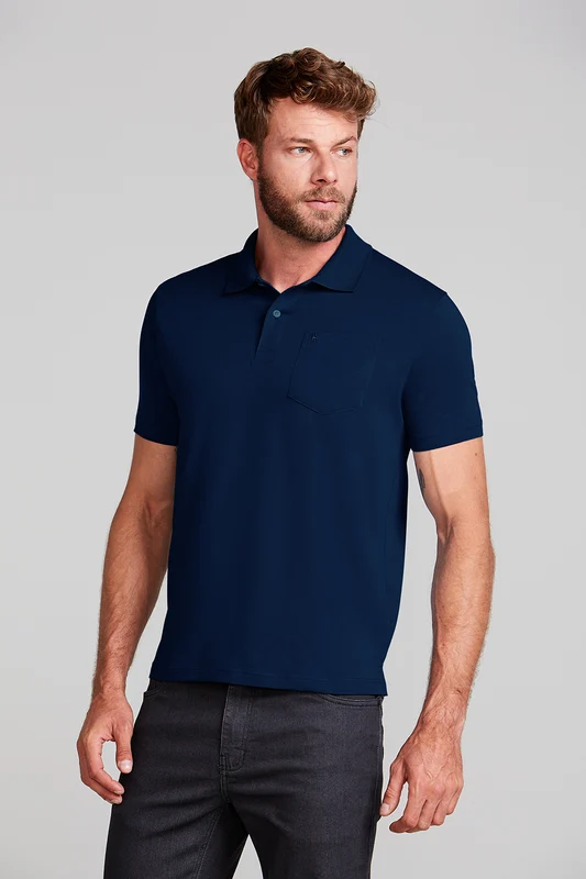 Camisa Polo Básica com Bolso Malha Premium Comfort - Azul Marinho M