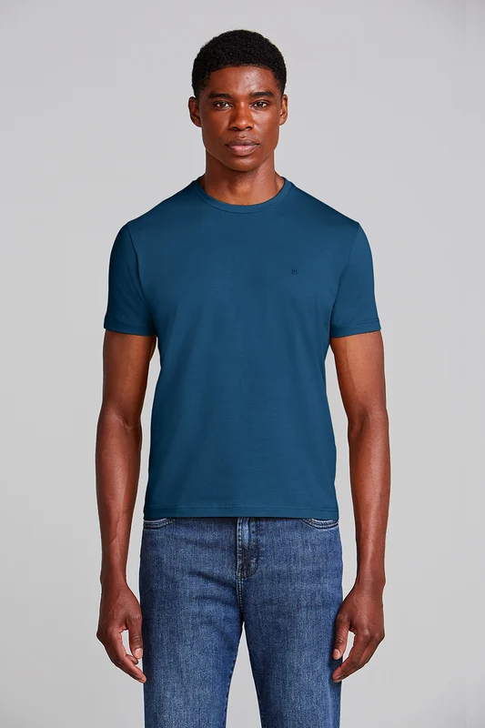 Camiseta Básica Malha Premium Slim Fit - Azul Noturno PP
