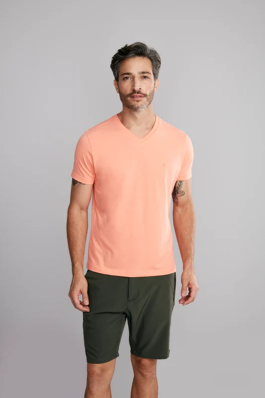 Camiseta Básica Malha Premium Slim Fit - Laranja P