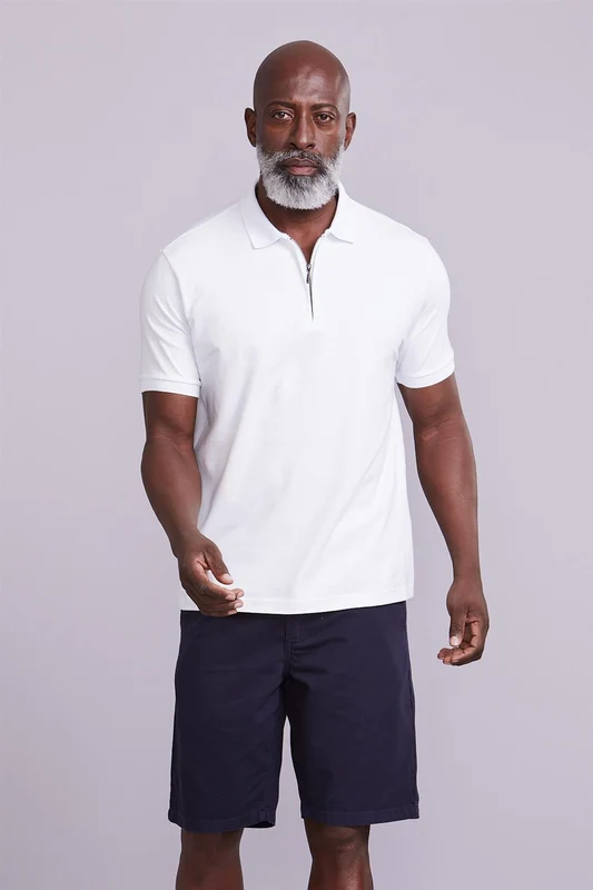 Camisa Polo com Zíper Básica Malha Premium Comfort - Branco GG