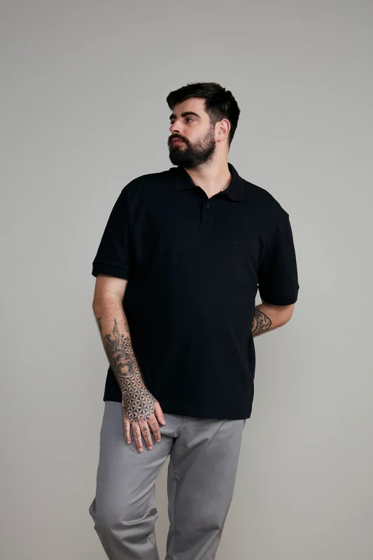 Camisa Polo Básica Piquet Premium Comfort - Preto PP