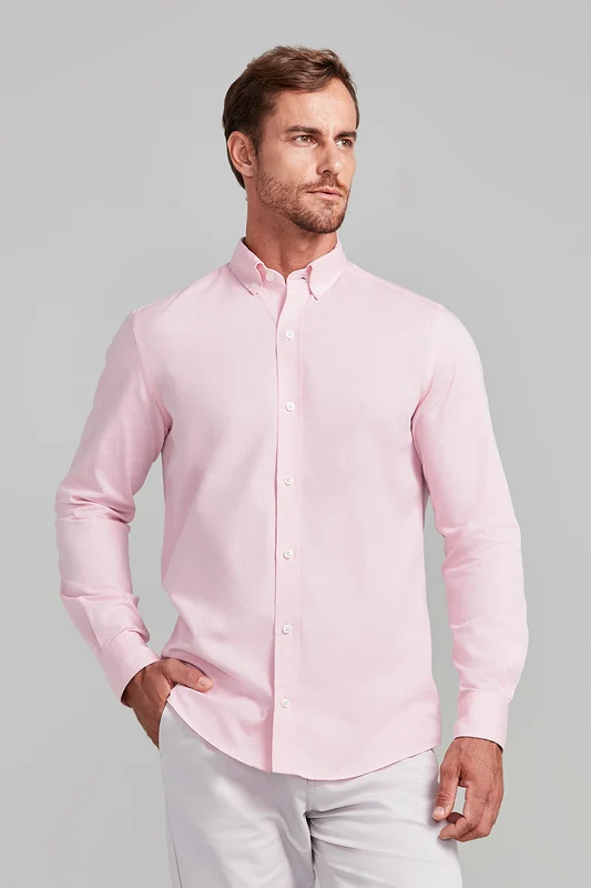 Camisa Lisa Oxford Slim Fit - Rosa 1