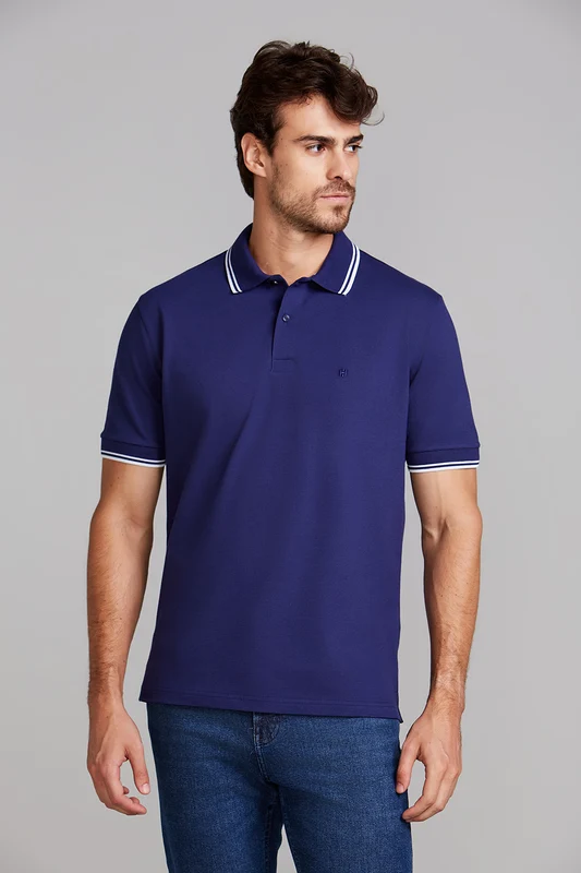 Camisa Polo Básica Piquet Premium Comfort - Azul Noturno G1