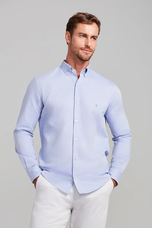 Camisa Lisa Oxford Slim Fit - Azul Claro 6