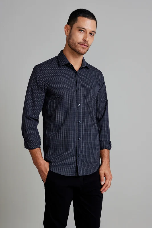 Camisa com Bolso Slim Fit Listrada - Preto 1