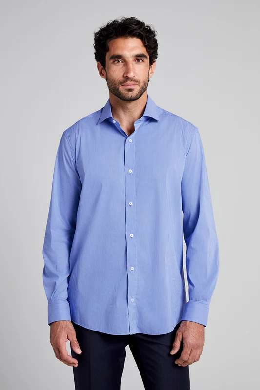 Camisa Social Listrada Slim Fit - Azul 41
