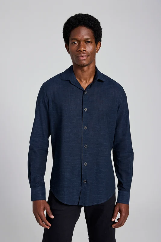 Camisa Linen Blend Slim Fit - Azul Marinho 6